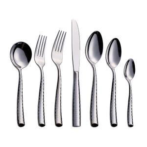 Modern Design Thick Heavy Weight Hammered Stainless Steel Cutlery Set for Hotel Restaurants