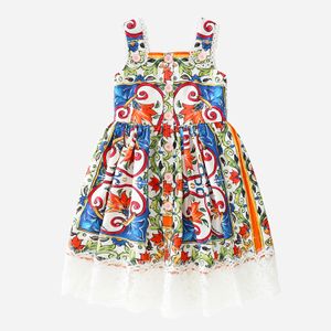 Kids Cute Princess Dresses Fashion Digital Print Short Sleeve Pleated Dress Slim Teen Girl Casual Comfortable Breathable Clothes