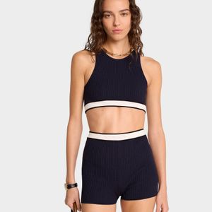 Custom design logo fashion casual sportswear cotton knitwear  knit tank top short two piece cable women tennis knitted sets