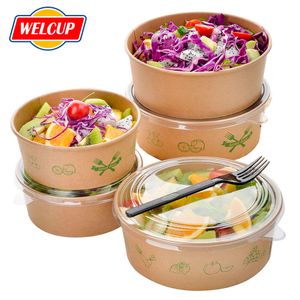 Hot Selling Round Salad Container Food Container Salad Containers Kraft Paper Lunch Box On Sale For Salad