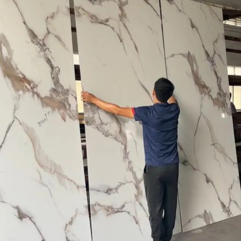 Guangzhou Mywow Decor Co., Ltd. Customized Size Fire Retardant Bamboo Charcoal Wood Veneer Bendable PET Marble Wall Panel Bamboo Charcoal Board