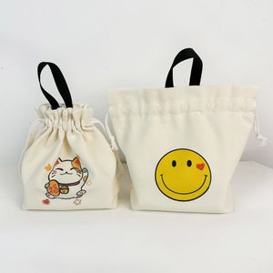 Wholesale eco-friendly reusable packaging custom logo print drawstring shopping bag canvas cotton tote bag