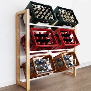 Wooden Drink Crate Holder Shelves Home Bar Bottle Shelf Organizer Beer Water Storage Boxes Bamboo Stainless Drinks Crate Rack