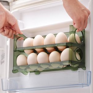 9 Grids 2 Layers Egg Organizer Foldable Plastic Eggs Storage Box Holder PET Refrigerator Egg Container For Kitchen