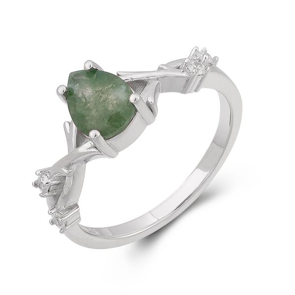 Customized Factory Price Marquise Natural Green Moss Agate Wedding Silver Rings Jewelry