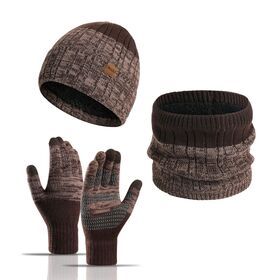 Landfond accessory Winter Outdoor men and women warm thick wool plush hat scarf gloves set
