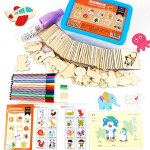 COMMIKI Early education educational toy children's drawing doodle tool set wooden drawing doodle filling board