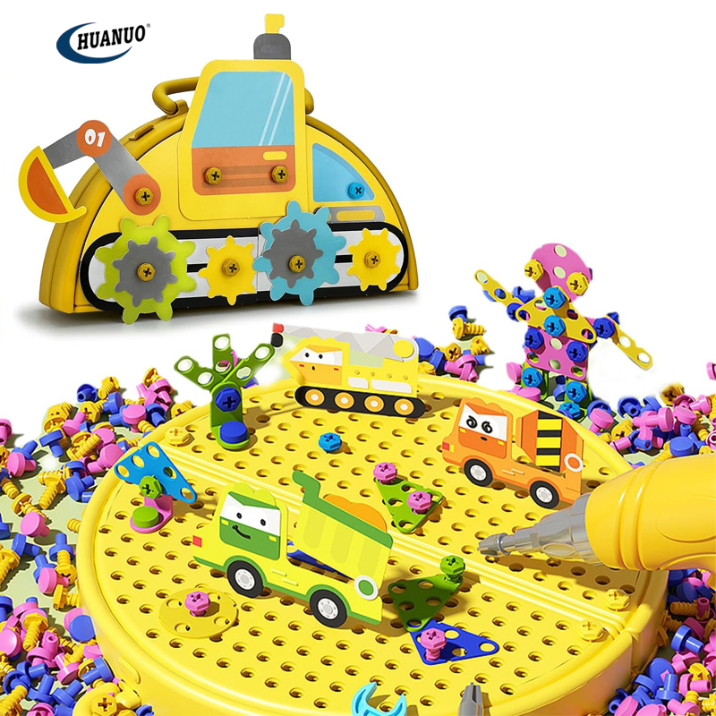 Kids Magic Montessori Play Toolbox 208 PCS Bulldozers Theme Screwdriver Toys Educational Construction Building kit DIY