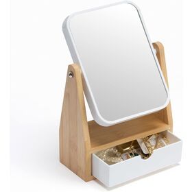 Wholesale FSC Wood Vanity Makeup Mirror with Storage
