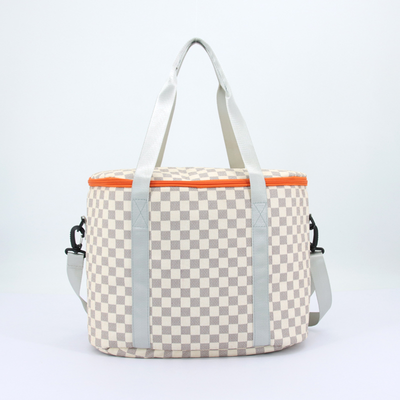 Jinjiang Naike Gifts Co., Ltd. Customized Wholesale Portable Checkered Cool Beach Insulated Bag Pu Picnic Cooler Bag Large 20l Tote Cooler Box