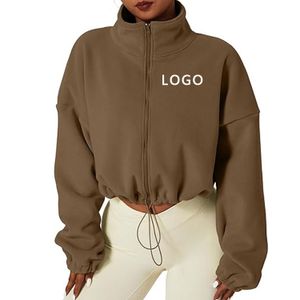 Custom Fall Winter Cropped Fleece Jacket For Women Outdoor Lamb Fleece Sports Coat Bottom Elastic Cropped Sport Jacket for women
