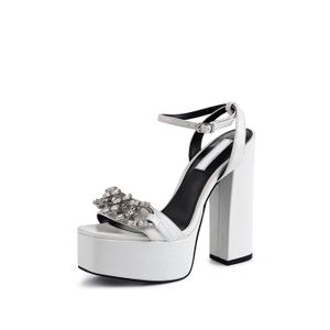 Fashionable Office Platform High Heels Shoes with Jewel Chain Ornament Flat Leather and Fabric Upper Material Sandals