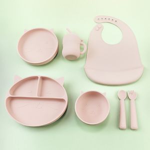 Baby Feeding Supplies Animal Cat Design Silicone Baby Feeding Set BPA Free Plate Bowl Bib Cup With Gift Box Feeding Baby Set