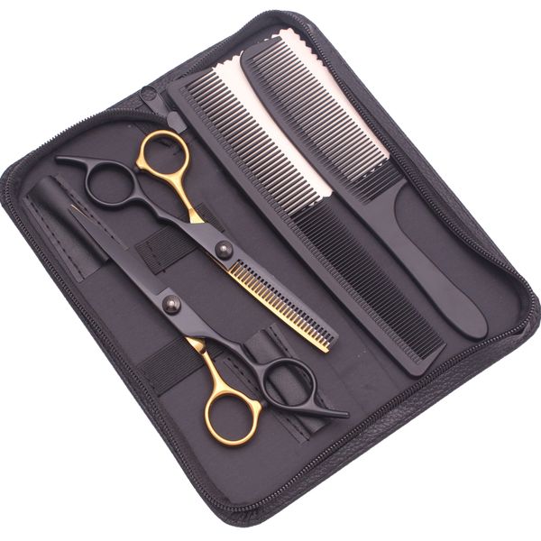 Hairdressing Scissors 6'' Japan Stainless Black Hair Cutting Scissors Thinning Shears Hair Scissors Haircut Set Combs C1001