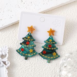 BESTONE Simple Fashion Cartoon Christmas Tree Earrings Mini Colorful Acrylic Stud Earrings for Women Gifts