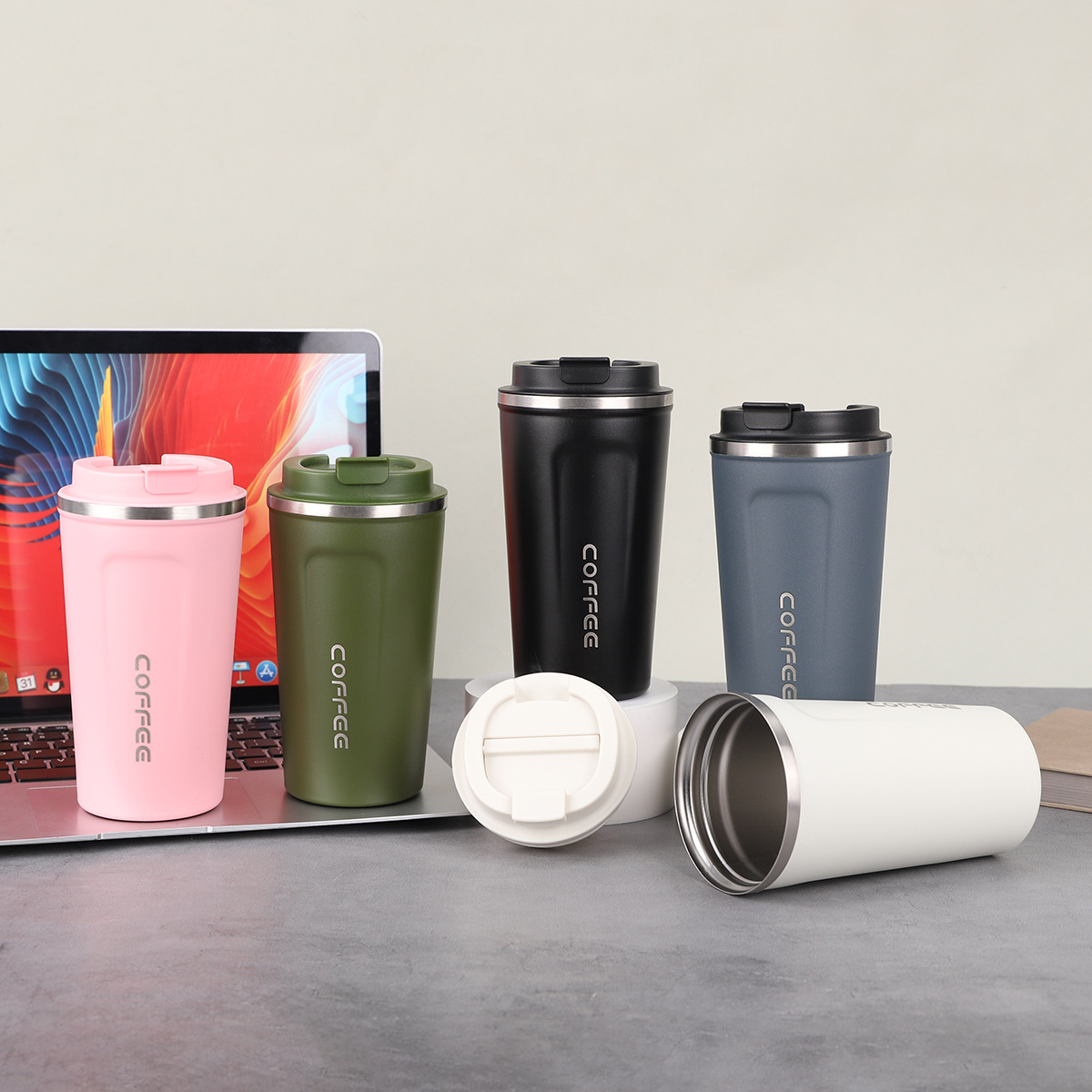 New Design Custom Logo 380ml 510ml Double Wall Stainless Steel Vacuum Coffee Cup Leakproof Insulated Thermal Mug