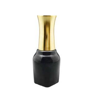 Wholesale glossy black empty nail polish bottle unique design with golden nail polish cap and flat brush