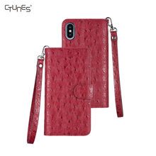 Ostrich Pattern Universal Flip Card Holder PU Leather Wallet Cell Phone Case For iPhone X Xs