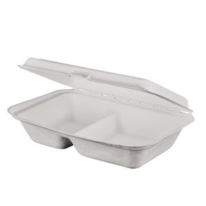 Disposable Compostable Sugarcane Bagasse Tableware Microwave 2 Compartment Food Container Clamshell Box