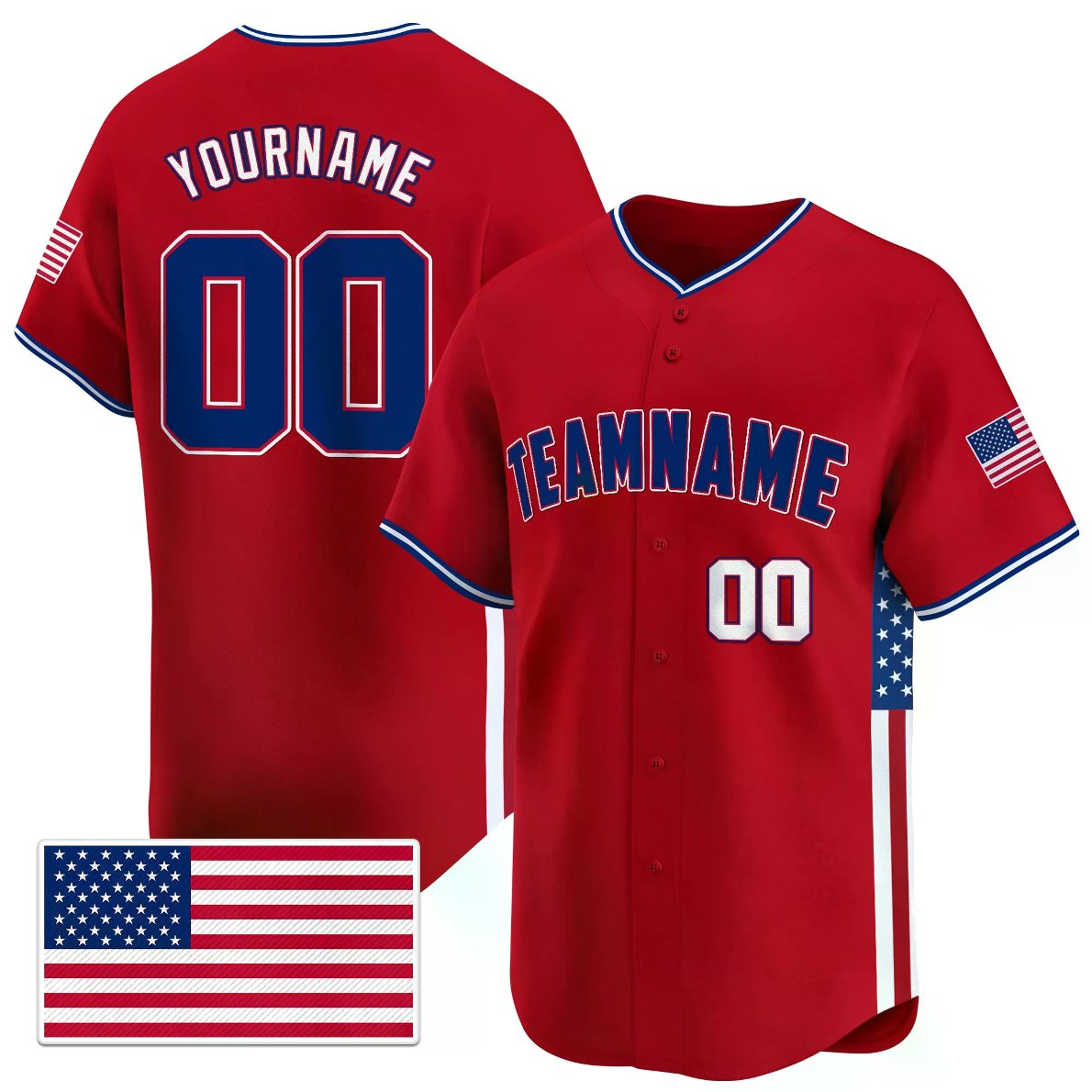 Shanghai Pudong New Area Zhoupu Town People's Government Red Royal - White Independence Day Custom Baseball Jersey - USA Flag Patch