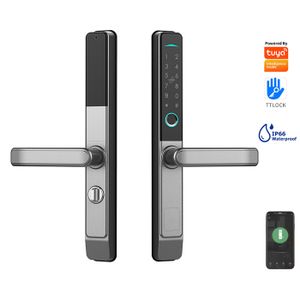 Outdoor Tuya App Digital Handle Digital Ttlock Fingerprint Aluminum Steel Double Side Sliding Glass Smart Door Lock