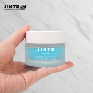 Luxury Empty Good Quality  30ML 50ML Glass  Cosmetic Packaging Frosted Cream Jars Matte White Caps  Lotion  Serum Droppers