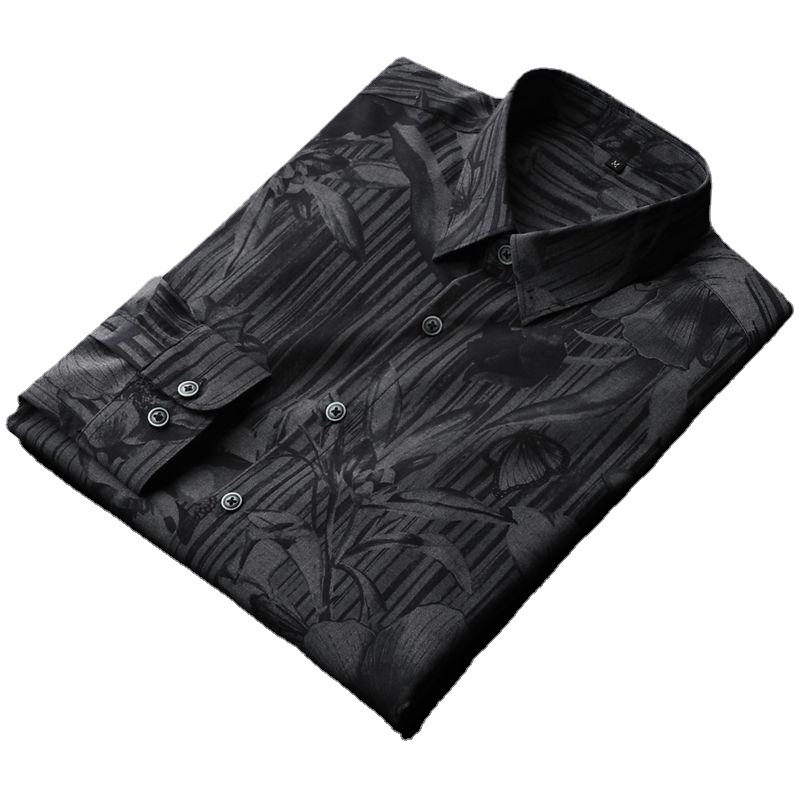 custom print digital printing polyester with spandex floral shirts for men long sleeves