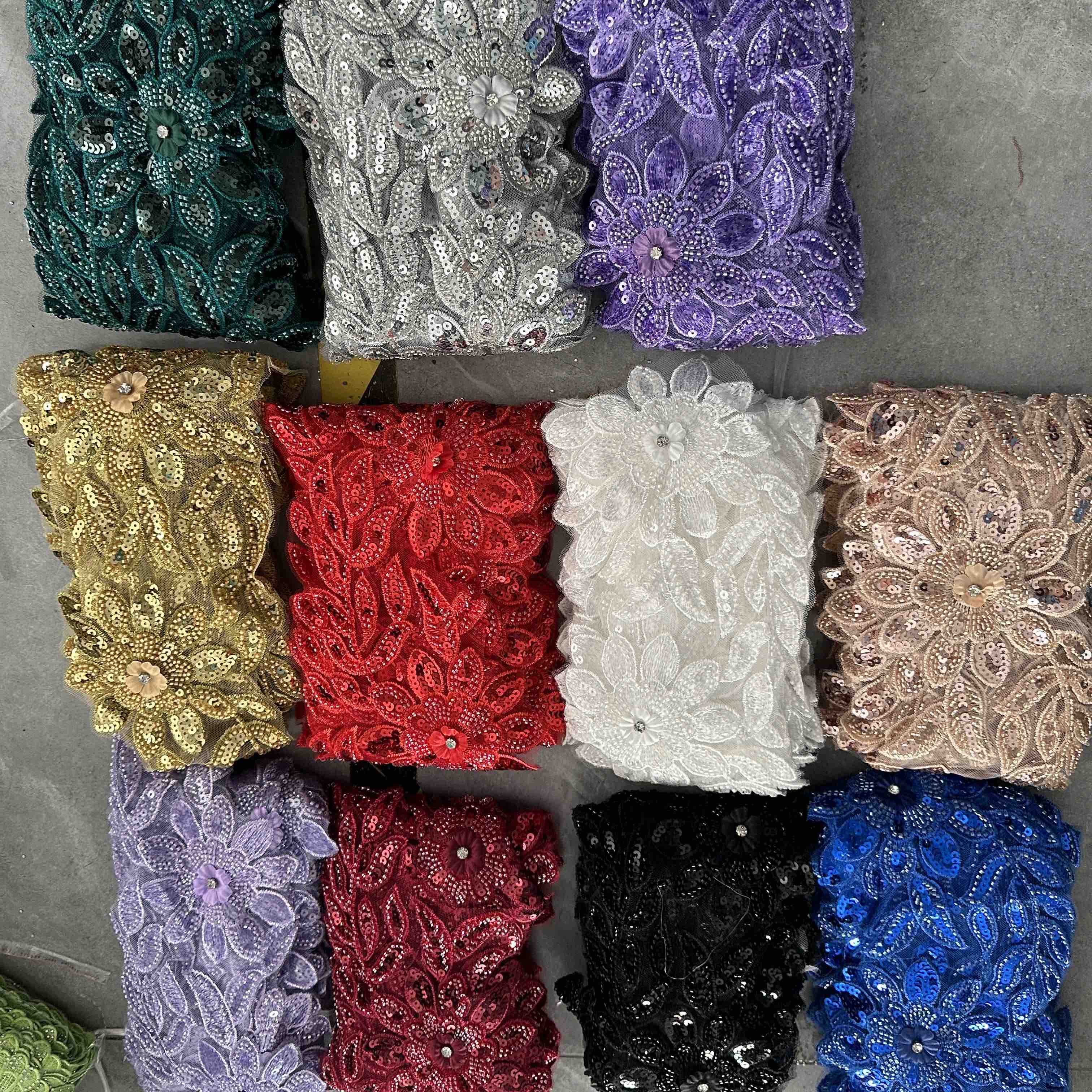 Yiwu Panxi Clothing Accessories Firm many colors 3D Floral bead and sequined lace trim beading cord lace trim bridal lace trim