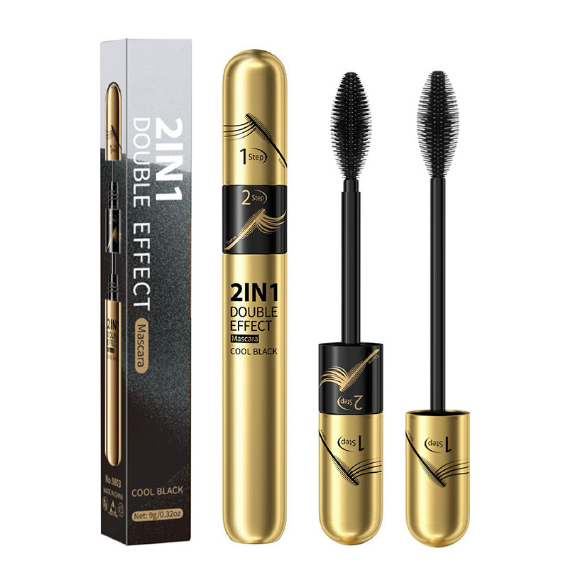 Guangzhou Baiyun District Yongping Xindi Trading Firm (Individual Business Owner) Hot Selling Facial Cosmetics Waterproof 2 in 1 Curling and Intensifying Eyelash Mascara