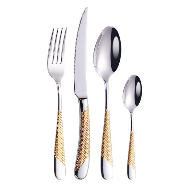 WANKAI Luxury Shiny 304 Stainless Steel Flatware Cutlery Set Silverware Gold Plated Star Diamond Handle Flatware