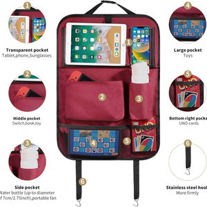 QEEPEI Deluxe Trunk Backseat Organizer Red Multi-Pocket Storage Bag with Kick Mats Plastic Travel Accessories for Auto Cars