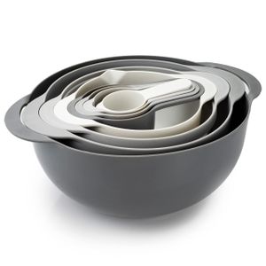 8 Piece Nesting Bowls with Measuring Cups Colander and Sifter Set - 2 Mixing Bowls, 1 Colander, 1 Sifter and 4 Measuring Cups