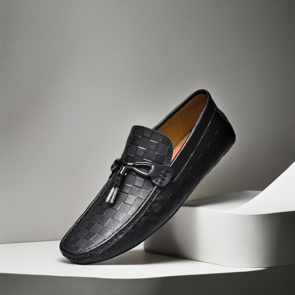 YIHE MD-162 Black Leather Dress Shoes with Rubber Outsole Comfortable Business Casual Beanie Style round Toe for Winter