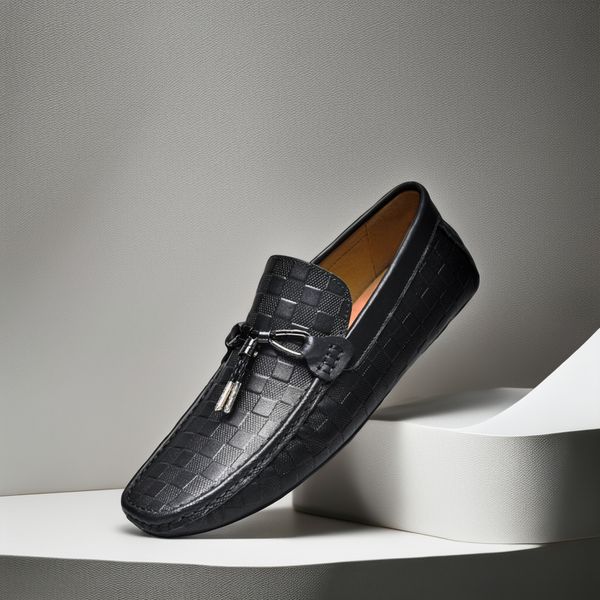 YIHE MD-162 Black Leather Dress Shoes with Rubber Outsole Comfortable Business Casual Beanie Style round Toe for Winter