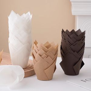 Brown white tulip cupcake liners paper baking cups