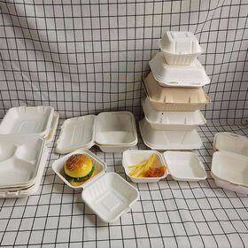 Custom bagasse 100% biodegradable packaging takeout lunch box container hamburger boxPopular