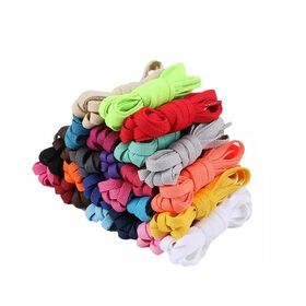 wholesale custom polyester net color shoelaces on stock, flat laces with custom color for shoes