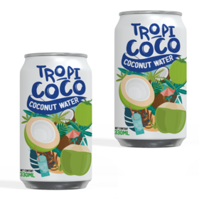 New Brand Coconut Water TROPICOCO 330mL Aluminum Can Fresh Vietnam Coconut Juice Drink in bulk