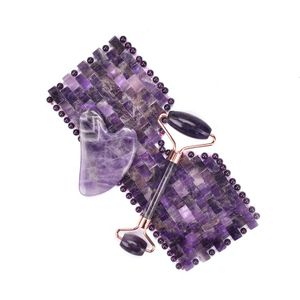 Natural Crystal Skin Care Set Purple Jade Roller Guasha Facial Mask Amethyst Facial Roller Gua Sha Eye Mask
