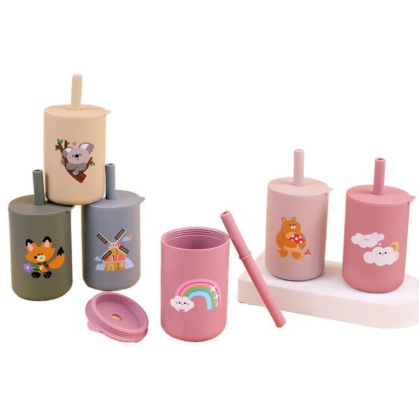 Baby Gift Food Grade Safe Cute Water Food Baby Sippy Cup For Baby Silicone Cup With Straw