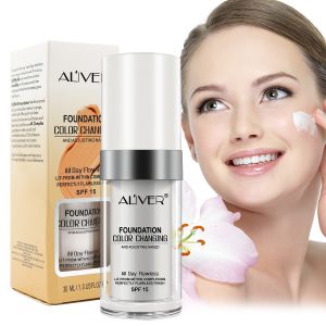 ALIVER Hot Sale 30ml Colour Changing Foundation Liquid Cover Concealer Longlasting Makeup Warm Skin Tone Cosmetics For Women