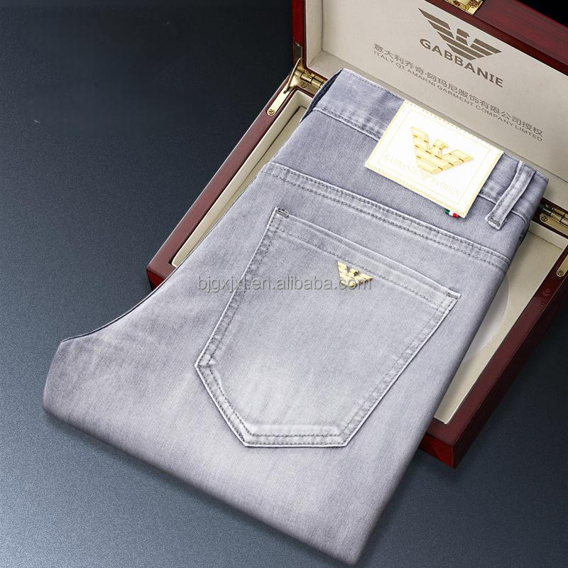 2025 Wholesale Summer Lightweight Fit Straight Leather Business Casual Men's Cotton Stretch Denim Jeans