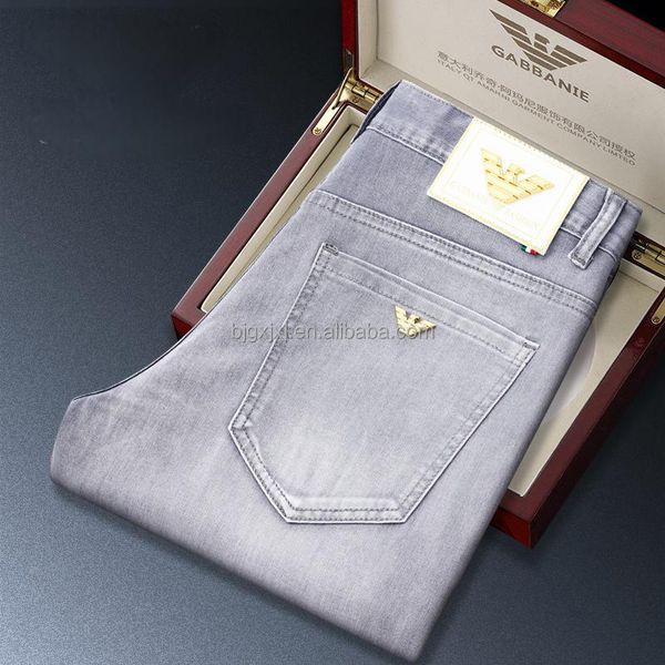 2025 Wholesale Summer Lightweight Fit Straight Leather Business Casual Men's Cotton Stretch Denim Jeans