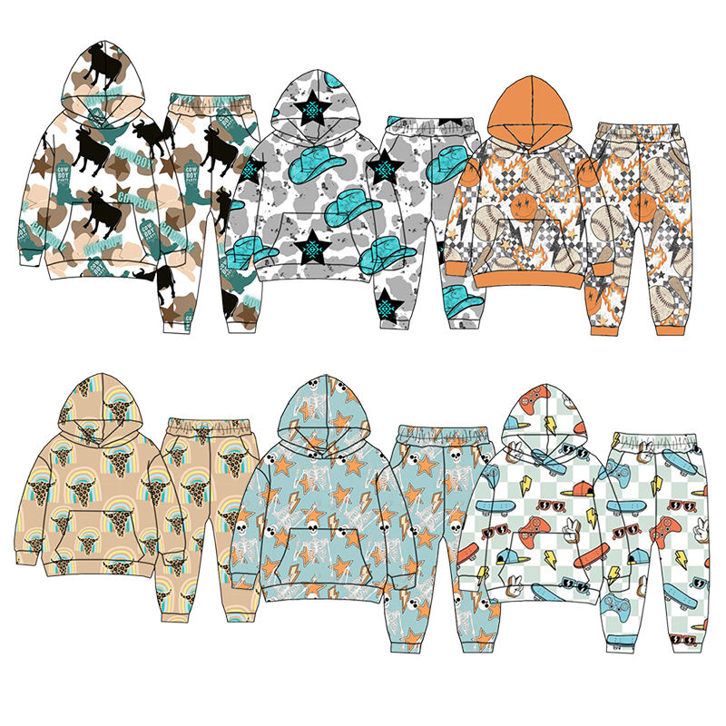 Yiwu Jiufang Clothing Co., Ltd. JF Fashion custom wholesale boys long-sleeved hoodie two-piece set Children jogger pants Everyday and holiday casual wear