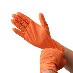 Factory Wholesale  Industrial Diamond Dotted Duty Powder Free Black Orange Nitrile Gloves