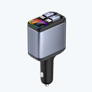 Retractable Car Charger,4 in 1 Fast Car Phone Charger 117W, 2 Retractable Cables,USB C Car Fast Charger With LED Display