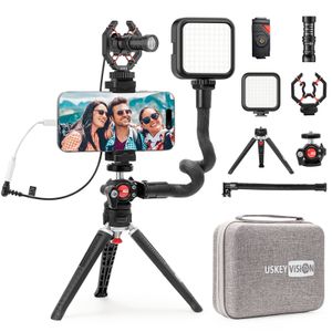 Smartphone Video Vlog Kit Microphone Video Combo for Smartphone Metal Tripod Light Live Steaming Creator LED Light V-Master