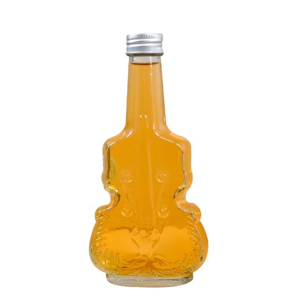 200ml Violin Shape Clear Beverage Juice Milky Tea Glass Wine Bottle with Screw Lid