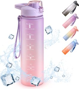 Custom logo 1000ml 32oz Leakproof Tritran petg BPA Free Gradient promotional sports Motivational  plastic water bottle