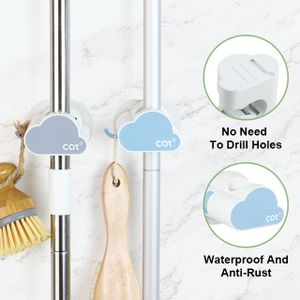 Heavy-Duty Wall Mount Mop and Broom Holder ABS Plastic Cleaning Storage Tool Organizer for Kitchen Closet Garage Office
